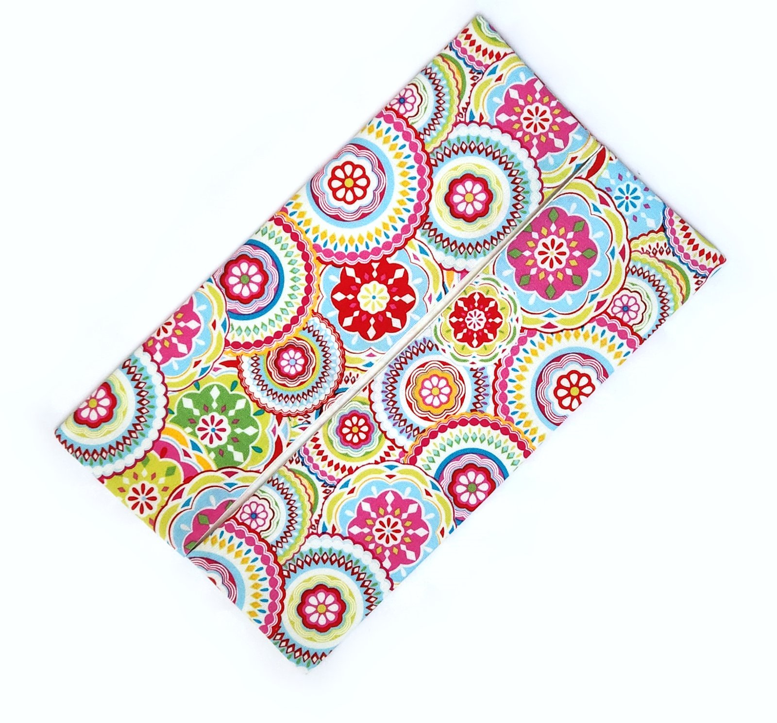 th boho 2 flat rectangular pouch made from birght floral fabric for facial tissues